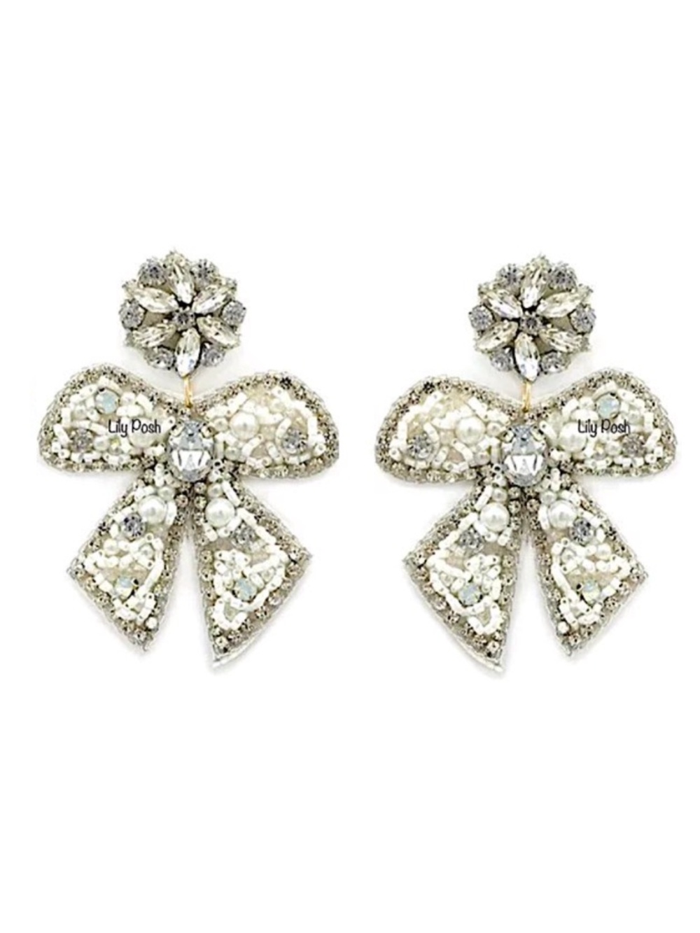 NEW Bow Earring, Beaded Bow Ribbon Statement Earring, Lily Posh